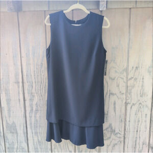 Antonio Melani NWT Solid Navy Lined Sleeveless Flounce Shift Dress Women's 12